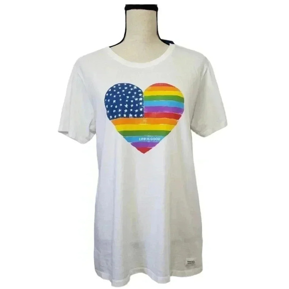 NWT Life is Good Heart Pride Rainbow Tee - Picture 1 of 9